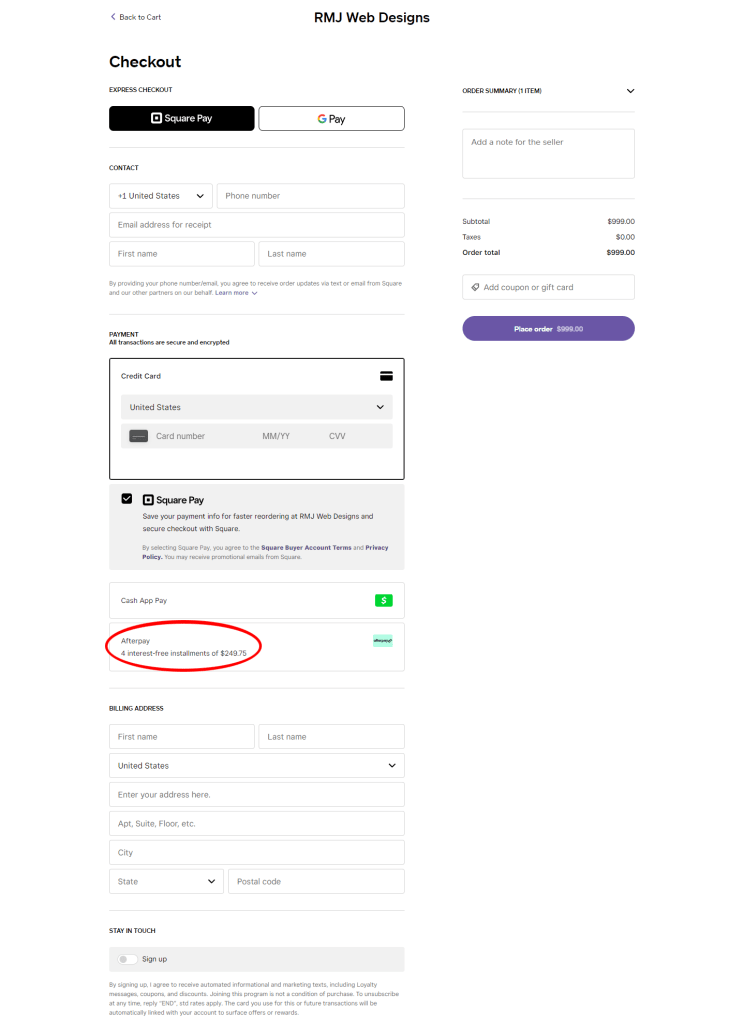 Payment page