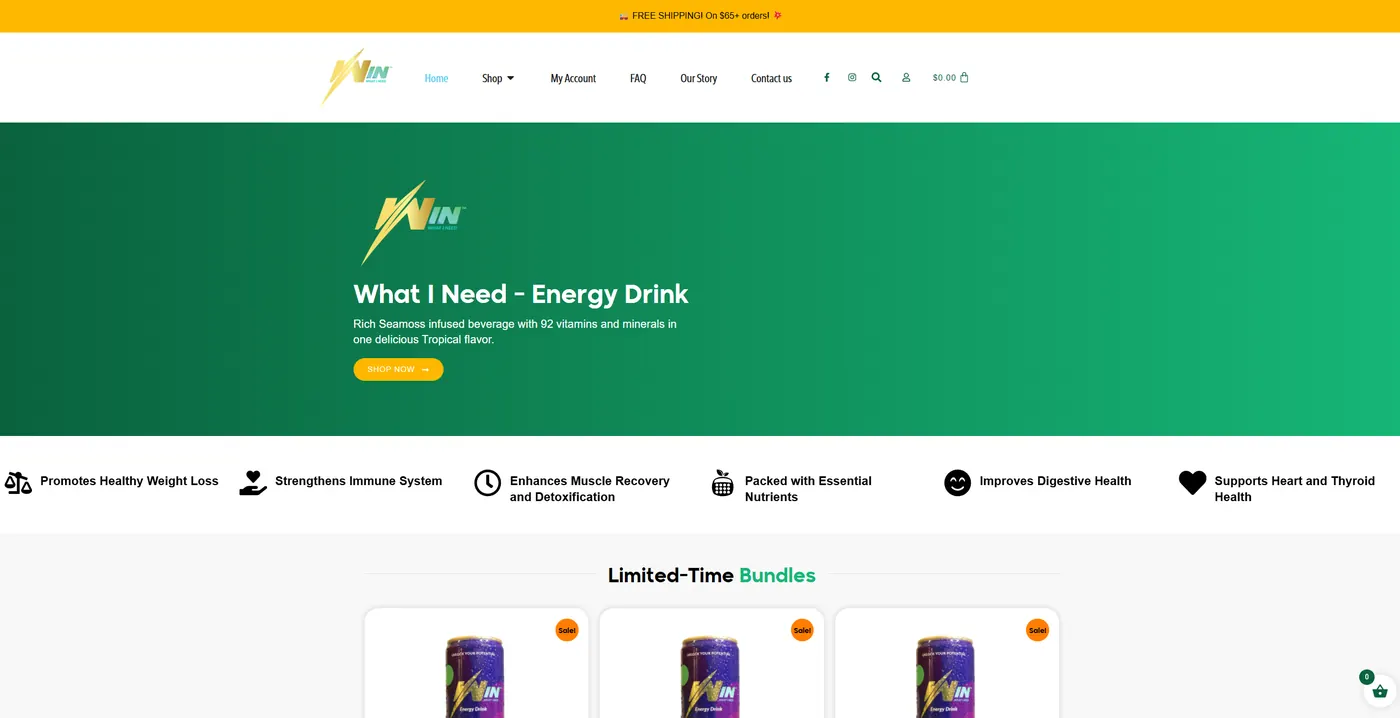 W.I.N. Energy Drink ecommerce website